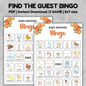 Baby Shower Bingo Game, Unique Prefilled Baby Bingo Game Cards, Baby Gift Bingo Cards, Citrus Baby Shower Bingo Game, Minimalist Baby Bingo
