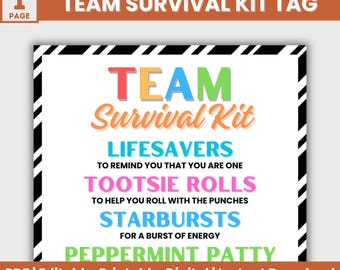 Editable Team Survival Kit Gift Tag Printable, Employee Welcome Gift Survival Kit, Volunteer Welcome Gift, Staff Welcome Gift, HR Team Gift