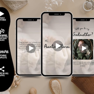 Modelo de vídeo de proposta editável para você ser minha madrinha, cartão de proposta de padrinho com foto para impressão, proposta de batismo moderna, proposta de madrinha