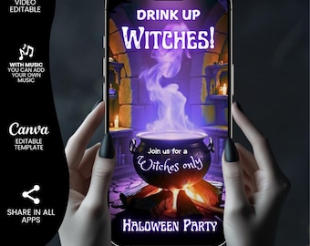 Drink up Witches Halloween Video Invitation, Halloween Girls Night Invitation, Editable Bad Witches Only Invitation, Ghouls Night Invite