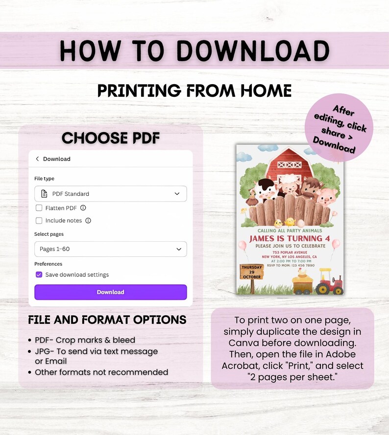 EDITABLE Farm Birthday Invitation, Barn Animals Party Invite Template ...