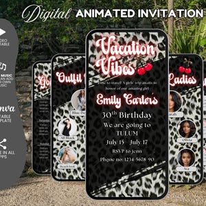 Cheetah Print Vacation Vibe Invitation, Animated Red Cherry Girls Night Invite, Birthday Dinner & Drinks Invite, Glam Party Invite Leopard