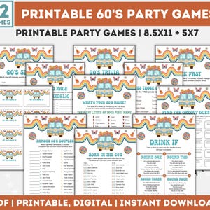 60s Party Games Bundle, Groovy Theme (Printable)