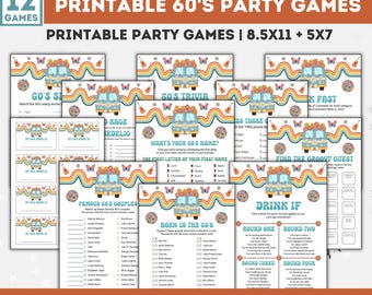 60s Party Games Bundle, Groovy Theme (Printable)