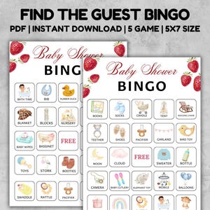 Baby Shower Bingo Game, Unique Prefilled Baby Bingo Game Cards, Baby Gift Bingo Cards, Berry Sweet Baby Shower Bingo Game, Minimalist Baby