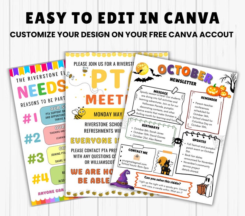 Editable PTO PTA Flyer Bundle, School Newsletter Templates (canva) - Etsy