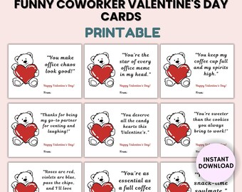 Coworker Valentines Card Printable, Funny Work Valentine Cards, Office Valentines For Coworkers Employee Staff, Printable Valentine Day