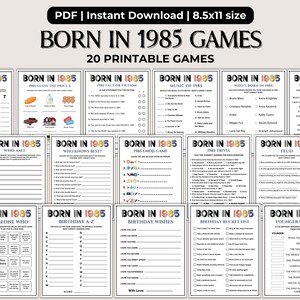 1985 Birthday Party Games Bundle Printable, 40th Birthday Games, Born in 1985, Born in 1985 Birthday Games, 1985 Trivia, 1985 Birthday