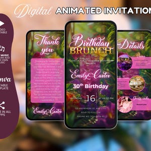 Digital Birthday Brunch Party Invitation Template, Animated Brunch Party Invitation, Editable Birthday Brunch Invite, Brunch Invitation