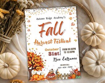 Fall Festival Invitation, Harvest Festival, Autumn Harvest School Fundraiser Event, Church Fall Festival Invitation, Fall Party Invitation