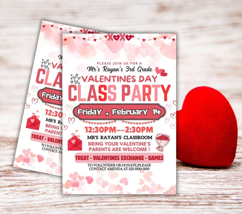 Editable Valentines Class Party Invite, Elementary School Party Flyer ...