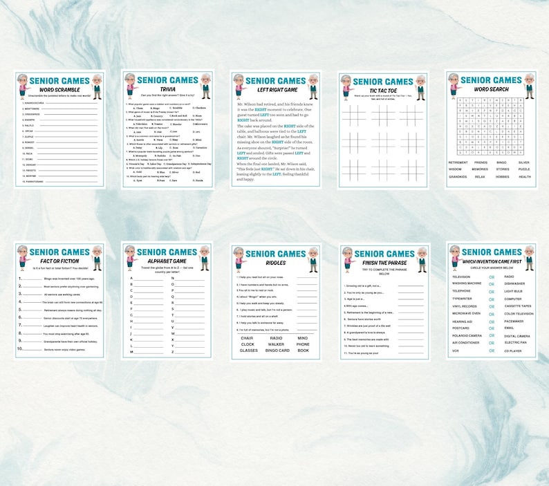 Senior Games Bundle Printable Senior Party Games Senior Riddles Brain ...