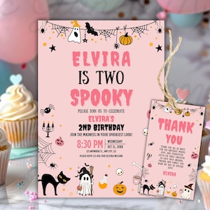 Two Spooky Halloween Party Invitation, Editable Ghost 2nd Birthday Party Invite, Birthday Spooktacular Party, Pink Two Spooky Birthday Party