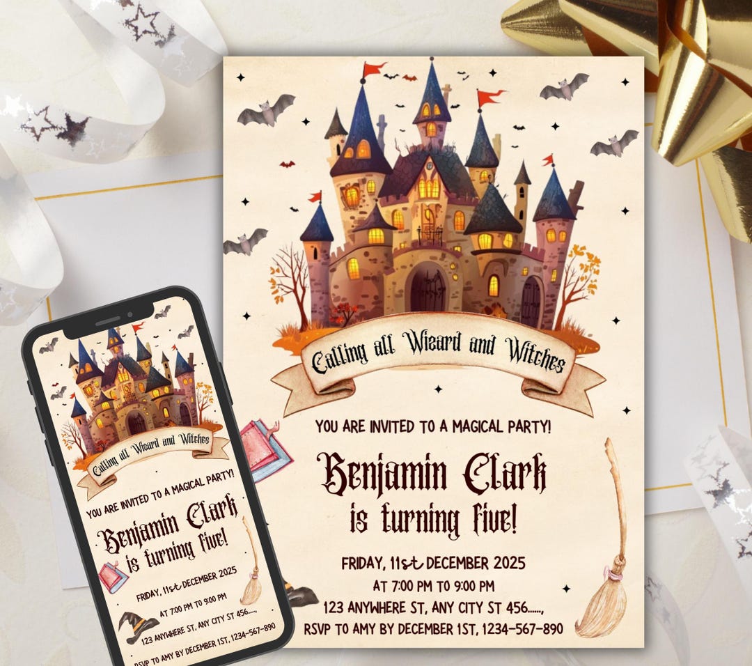 Practical Magic Invitations Editable Magical Birthday Invitation, Wizards Witches Birthday ...