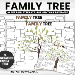 Family Tree Template 5 Generation Editable, Family Tree Chart, Printable for Family Reunion Gifts, Pedigree Chart, Genealogy Chart, family