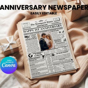 Paar Jahrestag Zeitungsvorlage Bearbeitbar, 1 Jahr Jubiläumsgeschenk für Freund und Freundin, druckbare Zeitung Canva Vorlage