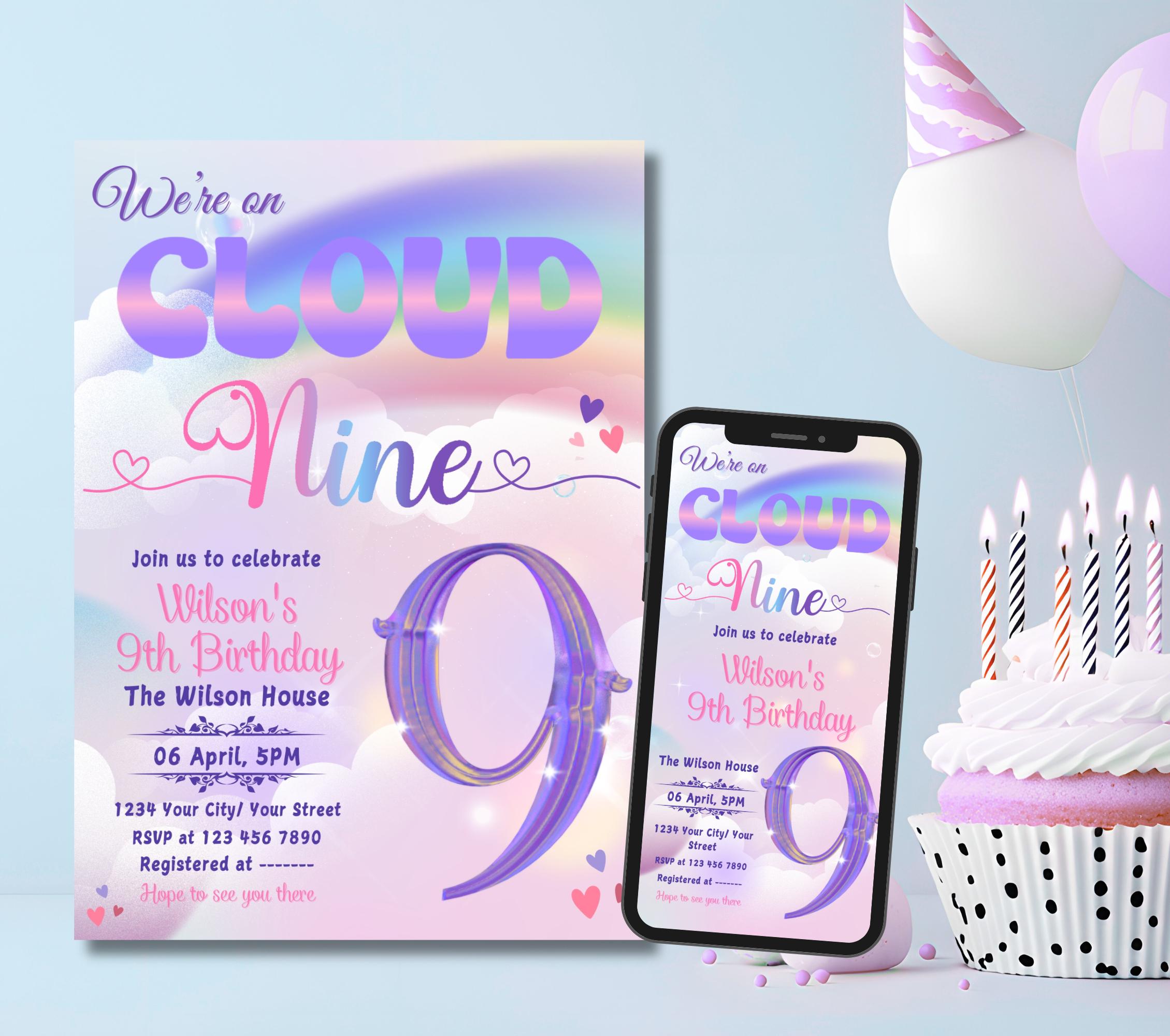Editable Cloud 9 Birthday Invitation, Cloud Nine Birthday Invitation ...