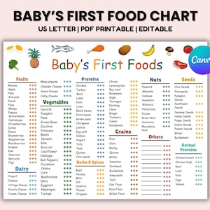 Editable Baby First Food Checklist, Baby's First 100 Foods, Baby Food Tracker, Weaning Chart, 100 Foods Before 1, Baby Led Weaning