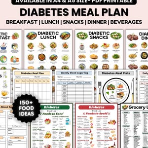 Diabetes Meal Ideas Printable, Food Chart, Grocery List (PDF)