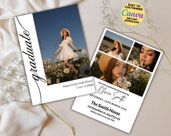 Senior Announcement Card Template, Minimalist Graduation Announcement, Graduation Party Template, Multiple Photo Graduation Invite