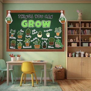 Plant Classroom Door Decor Kit Printable, Botanical Bulletin Board, Name Tags Quotes & Flowers, Back to School Bulletin Board Growth Mindset