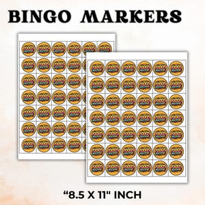 May include: Two sheets of bingo markers with the text "BINGO MARKERS" at the top. Each marker is a circle with the text "2000s Music Bingo" inside. The sheets measure 8.5 x 11 inches.