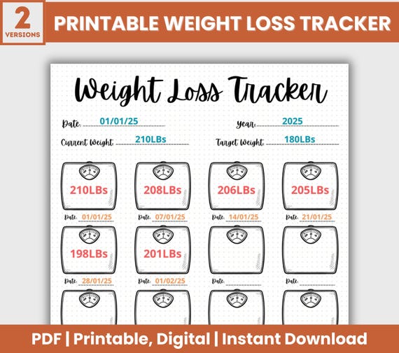 Weight Loss Tracker Printable, Weekly WeightLoss Tracker Printable, Weekly Weightloss Tracker, Weight Loss Chart, Weekly Weigh