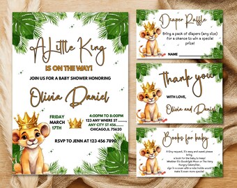 Lion King Kids Party Invitation Set, Lion King Baby Shower, Little King Baby Shower Party Invitation, Jungle Wild Animal Baby Shower