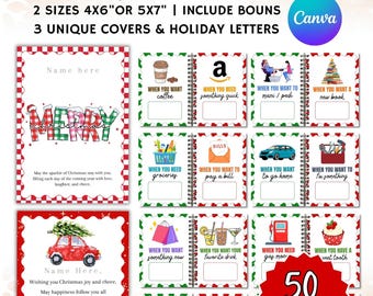 Libro de tarjetas de regalo de Navidad imprimible, libro de tarjetas de regalo de Navidad editable, regalo de Navidad para adolescentes, tarjetero de regalo personalizado para Navidad.