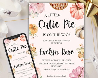 Inbjudan till babyshower i Cutie Pie, inbjudan till babyshower i Cutie Pie, höstbabyshower, babyshowerdekorationer i Pie, höstbabyshowerinbjudan