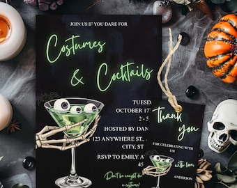 Editable Adult Halloween Party Invitation, Sips About to Go Down Skeleton Halloween Invite Cocktails and Costumes Invite Halloween Cocktails