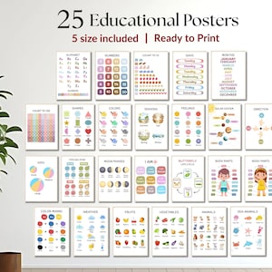 Educational Posters Printables, Toddler Learning Posters, ABC Poster Playroom Printable Decor Alphabet Poster Kids Wall Art Homeschool