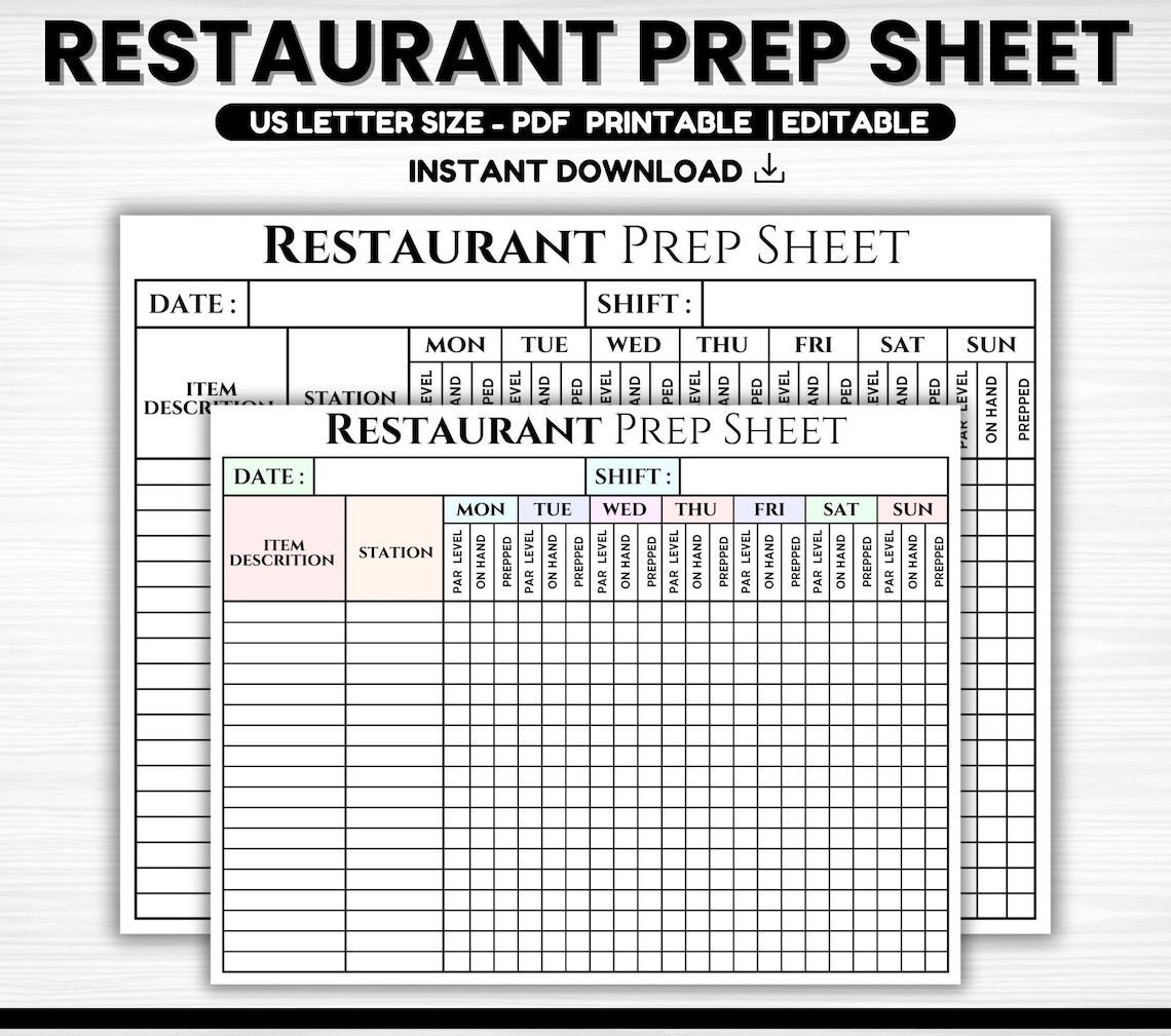 creating a menu prep sheet - caterease support Images... Edittable Restaurant Prep Sheet, Food Prep Chart, Food Prep Sheet ...
