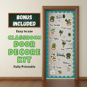 Plant Classroom Door Decor Kit Printable, Botanical Bulletin Board, Name Tags Quotes & Flowers, Back to School Bulletin Board Growth Mindset