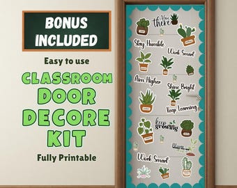 Plant Classroom Door Decor Kit Printable, Botanical Bulletin Board, Name Tags Quotes & Flowers, Back to School Bulletin Board Growth Mindset