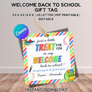 Welcome Back To School Gift Tag, First Day of School gift from Teacher, Little Treat Cookies Gift Label, Welcome back to school gift tag