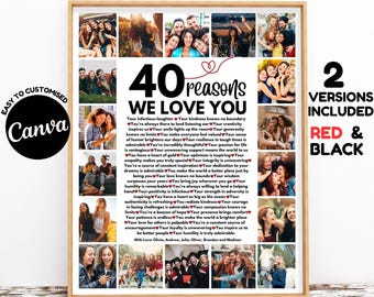 40 Reasons We Love You Poster With Pictures Template, Printable 40th Birthday Gift for Him or Her Editable, Personalized 40th Birthday Decor