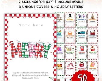 Libro de tarjetas de regalo de Navidad imprimible, libro de tarjetas de regalo de Navidad editable, regalo de Navidad para adolescentes, tarjetero de regalo personalizado para Navidad.