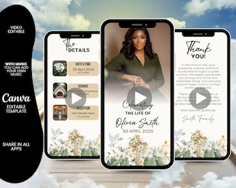 Animated Funeral Video Invitation, Digital Funeral Invitation, Celebration Of Life Invite,Funeral Announcement, Memorial Invitation Template