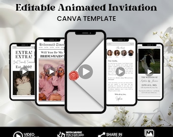 Bridesmaid Newspaper Proposal Video Template, Bridesmaid Proposal Newspaper, Unique Bridesmaid Newspaper Template, Animated Proposal Invite