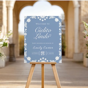 Convite Editável para Chá de Bebê Cielito Lindo, Conjunto de Convites Cielito Lindo, Convite Mexicano para Chá de Bebê, Convite Papel Picado, Talavera Azul