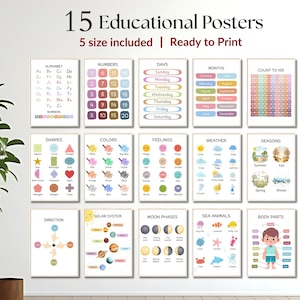 Educational Posters Printable, Toddler Learning Posters, ABC Poster Playroom Printable Décor Alphabet Poster Kids Wall Art Home-school