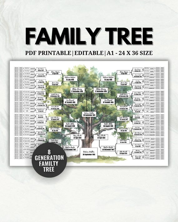 Family Tree Template 8 Generation Editable, Family Tree Chart