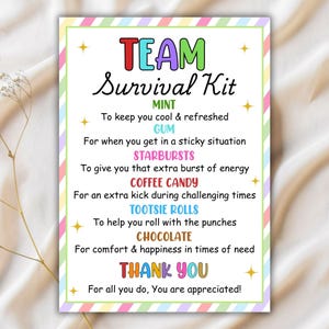 Team Survival Kit Geschenkanhänger zum Ausdrucken, Mitarbeiter Willkommensgeschenk Survival Kit, Volunteer Willkommensgeschenk, Personal Willkommensgeschenk, HR Team Geschenk