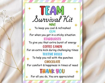 Team Survival Kit Gift Tags Printable, Employee Welcome Gift Survival Kit, Volunteer Welcome Gift, Staff Welcome Gift, HR Team Gift
