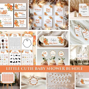Little Cutie Baby Shower Bundle, bearbeitbare Gender Neutral Baby Shower Template, A Little Cutie ist auf dem Weg Envite, Citrus Baby Shower Invte