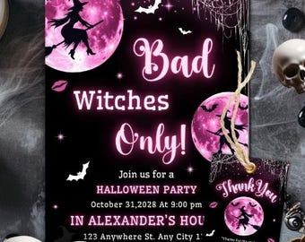 Bad Witches Only Invitation, Pink Halloween Girls Night Invitation, Ghouls Night Invite, Bad Witches Halloween Invite, Calling Bad Witches