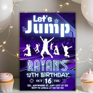 Trampolin Park Party einladen für Trampolin-Geburtstagsfeier-Einladung, Teen Jump Party, Teen Parkour Geburtstagseinladung, Lets Jump Party ein