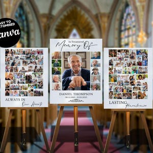 Editable Funeral Photo Collage Sign Set Templates, Funeral Welcome Sign Template, Celebration of Life In Loving Memory, Memorial Poster Size