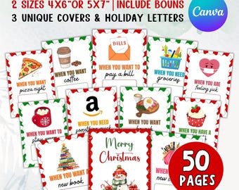 Libro de tarjetas de regalo navideñas editable, libro de tarjetas de regalo navideñas imprimible para niños, regalo de Navidad para adolescentes, tarjetero personalizado